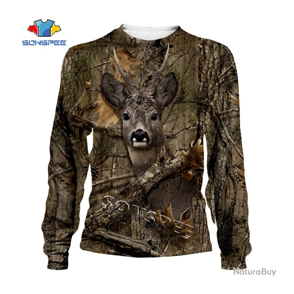 Tee-shirt manches longues, motif chevreuil, camo, tailles de S � 5XL.