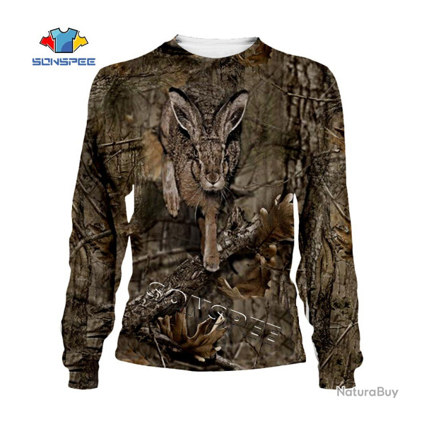 Tee-shirt manches longues, motif li�vre, camo, taille de S � 5XL.