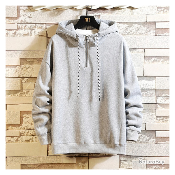 Pull sweat � capuche, gris clair uni, taille de XS � XXL.