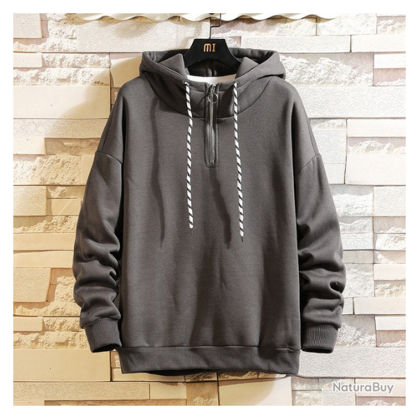 Pull sweat � capuche, gris fonc� uni, tailles de XS � XXL.