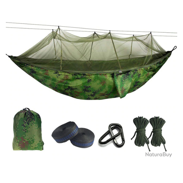 Hamac ultra-leger, moustiquaire, camo kaki.