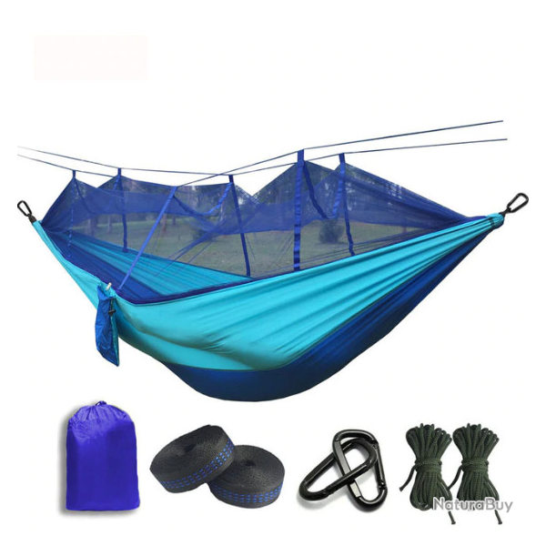 Hamac ultra-leger, moustiquaire, vert/bleu.