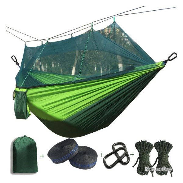 Hamac ultra-leger avec moustiquaire, bicolore vert.