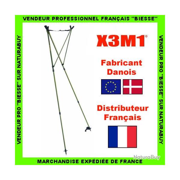NOUVEAU : Canne de Pirsch Approche Affut BIPODE AVEC BRAS ARRI�RE r�glable X3M1 Neuve + housse