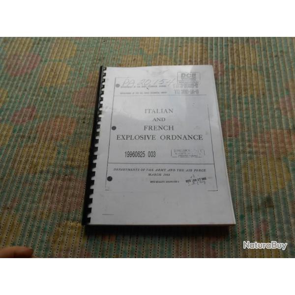 livre ITALIAN AND FRENCH  EXPLOSIVE ORDNANCE  1953