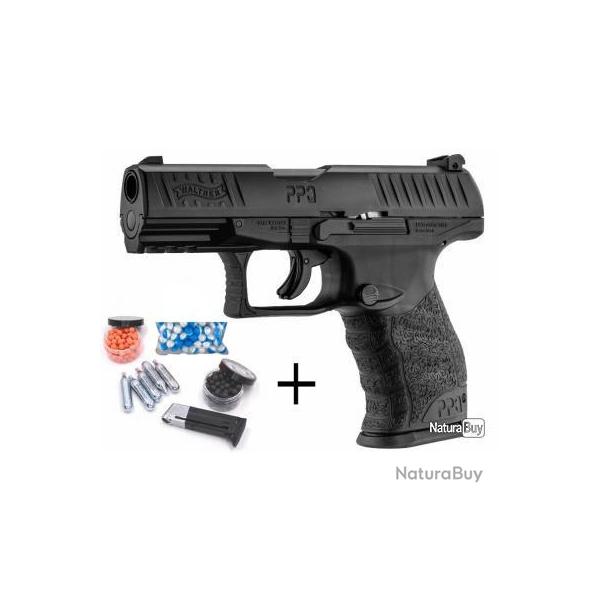Promo jusqu'au 20/03/25 PACK PISTOLET CO2 WALTHER PPQ M2 T4E NOIR CAL.43 UMAREX + 250 BILLES + 5 CO2