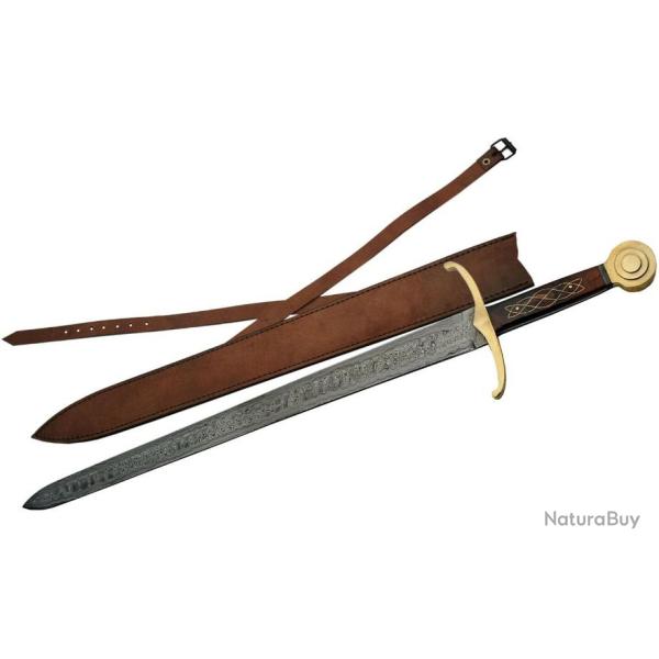 �p�e DAMAS Manche en Bois Lame en acier Damas � double tranchant Etui en Cuir DM5018071