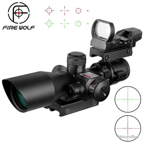 FIRE WOLF Combo Viseur + Lunette 2.5-10x40 + Laser - LIVRAISON GRATUITE !!