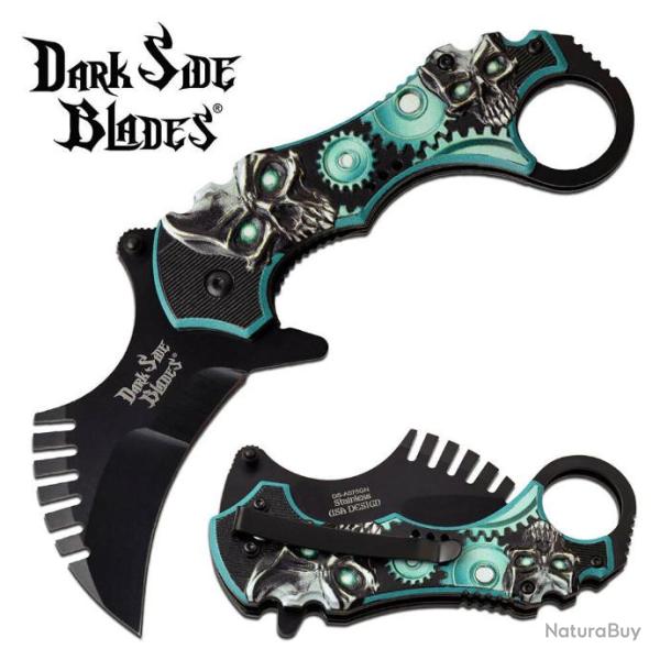Couteau Pliant Karambit d�cor� Skull Dark Side Blades Vert  Lame de 7 cm
