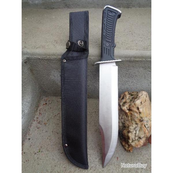 Couteau de Chasseur d'Ours Bowie Tactical Lame Acier 420 Manche Abs Etui Nylon CN211515SL