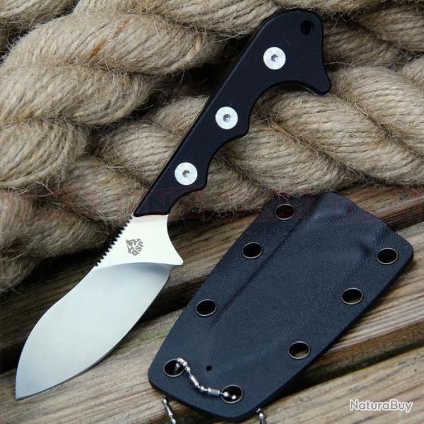 Couteau de Cou QSP Neckmuk Neck Black Lame Acier D2 Manche G10 Etui Kydex QS125A