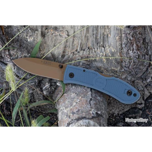 Couteau KA-BAR Dozier Folding Hunter D2 Manche Blue Zytel Lockback Clip KA4062D2