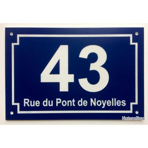panneau num�ro de Maison et nom de rue personnalis� plaque pvc format 200 x 300 mm fond BLEU