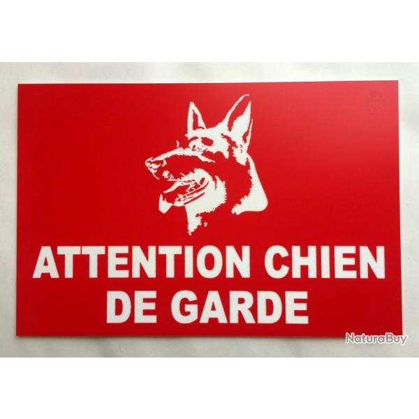 panneau "ATTENTION CHIEN DE GARDE" ft 200 x 300 mm fond rouge