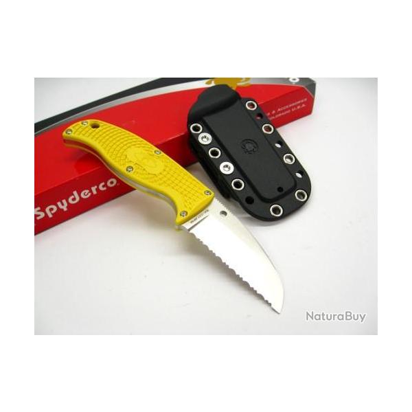 Couteau Spyderco Enuff Salt Yellow Acier H-1 Serr Manche FRN Etui Polymer Japan SCFB31SYL