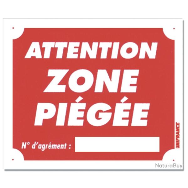 PANNEAU ATTENTION ZONE PI�G�E ROUGE ALUMINIUM 30CM X 25CM