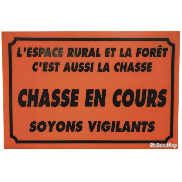 PANNEAU CHASSE EN COURS - ENSEMBLE SOYONS VIGILANTS ORANGE/NOIR AKYLUX 60CM X 40CM