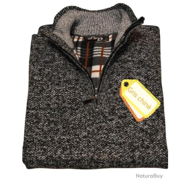 Pull homme camionneur doubl� polaire gris chin� confort et chaleur garantie