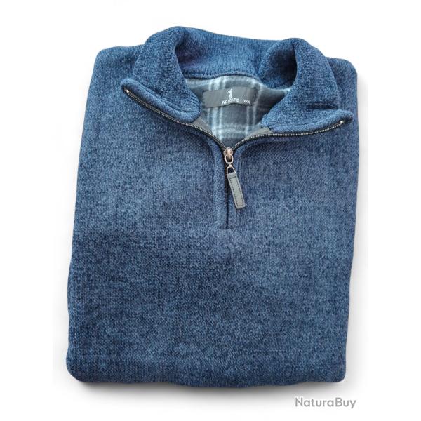 Pull homme camionneur doubl� polaire bleu confort et chaleur garantie