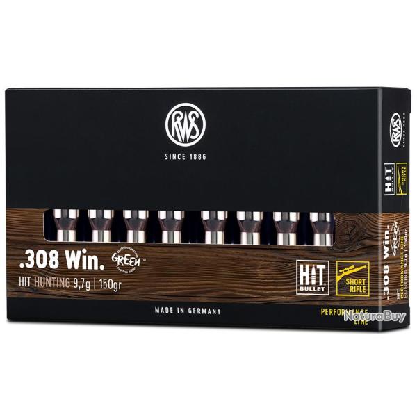 Cartouche RWS Hit Short Rifle cal.308 WIN 150GR 9,7G boite de 20