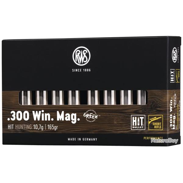Cartouche RWS Hit Short Rifle cal.300 Win Magnum 165GR 10,7G boite de 20