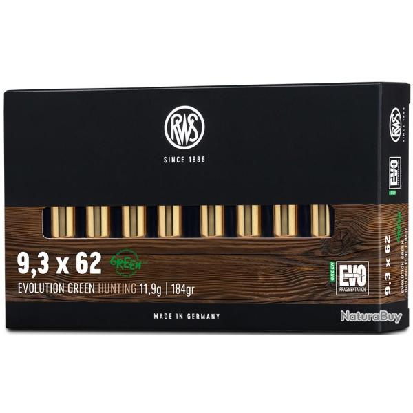 Cartouche RWS Evo Green cal.9,3X62 184GR 11,9 G boite de 20
