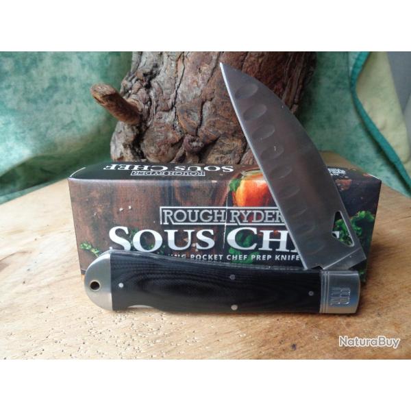 Couteau De Cuisine Santoku EDC Lame Acier 440 Manche G10 Lockback Rough Rider RR2196