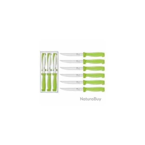 PRADEL EXCELLENCE THIERS SET DE 6 COUTEAUX STEAK MANCHE VERT ANIS
