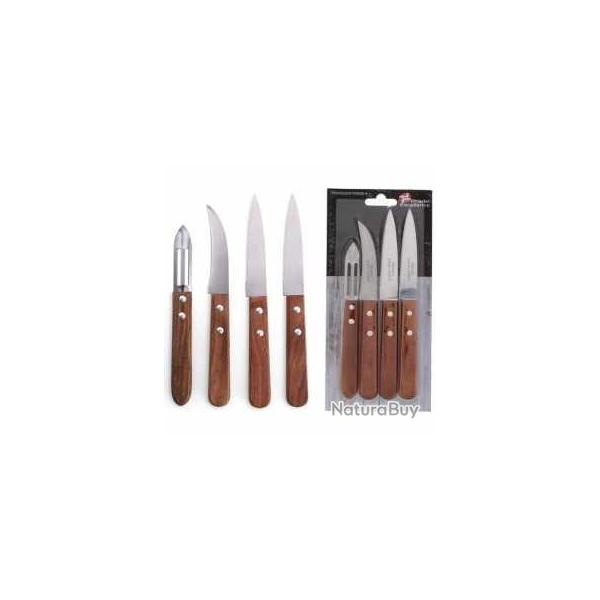 PRADEL EXCELLENCE THIERS BLISTER 2 COUTEAUX OFFICE + 1 PLUCHEUR + 1 BEC D'OISEAU, MANCHE BOIS 1