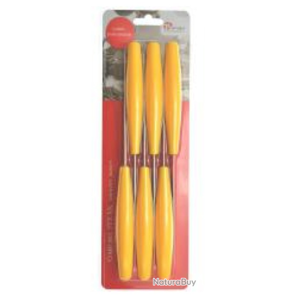 PRADEL EXCELLENCE THIERS LOT 6 COUTEAUX STEAK MANCHE JAUNE SOUS BLISTER