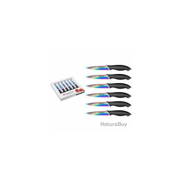 PRADEL EXCELLENCE THIERS COFFRET 6 COUTEAUX STEAK LAME REVETEMENT TITANE 10 CM 1