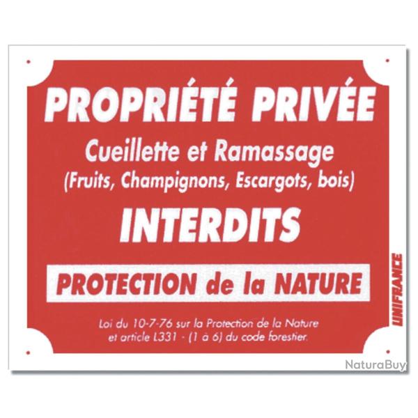 PANNEAU PROPRI�T� PRIV�E - CUEILLETTE ET RAMASSAGE INTERDITS ROUGE ALUMINIUM 30CM X 25CM