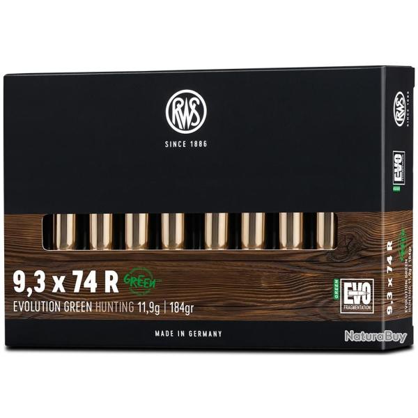 Cartouche RWS Evo Green cal.9,3X74 R 184GR 11,9 G boite de 20