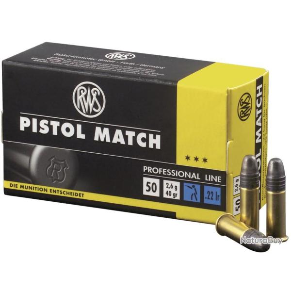 Boite de 50 cartouche RWS Professional line pistol match cal.22LR tte plomb ronde