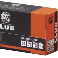BTE 50 CART. RWS SPORT LINE CLUB CAL. .22 LR BR T&Ecirc;TE PLOMB RONDE 40GR