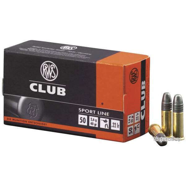 BTE 50 CART. RWS SPORT LINE CLUB CAL. .22 LR BR T�TE PLOMB RONDE 40GR