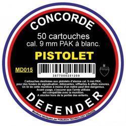 CARTOUCHE &Agrave; BLANC - CONCORDE DEFENDER 9 mm PAK, Boite de 50
