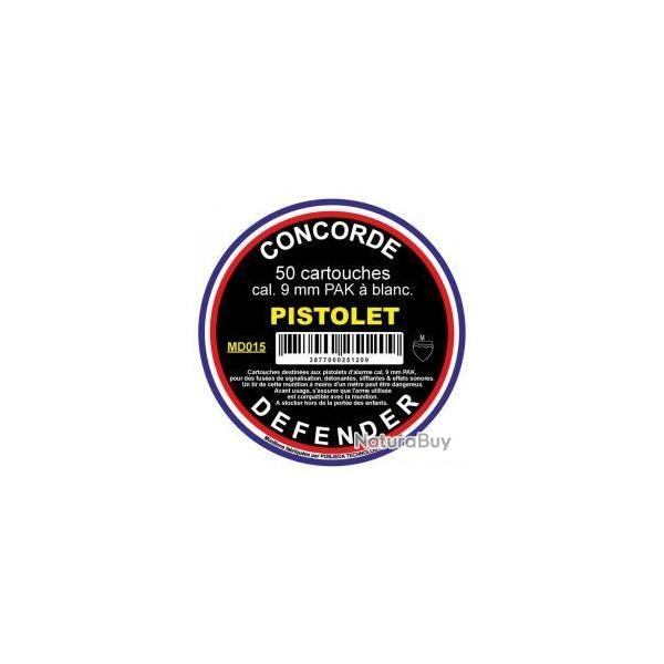 CARTOUCHE � BLANC - CONCORDE DEFENDER 9 mm PAK, Boite de 50