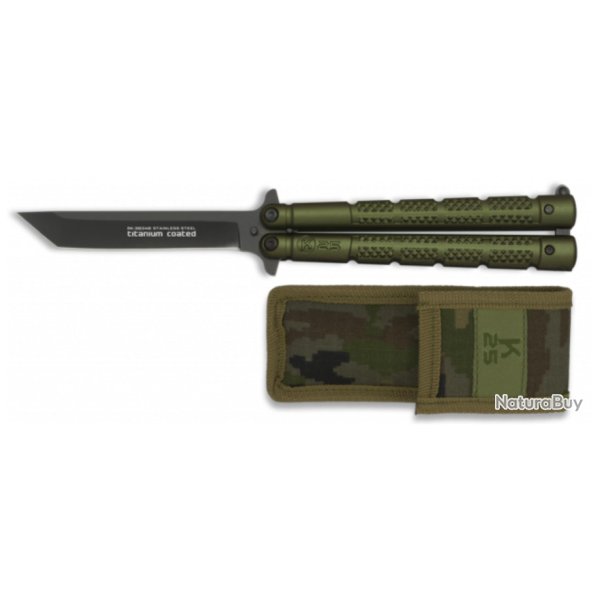 Couteau Papillon  K25 Lame en Acier inox Manche en Aluminium Vert  Etui en Nylon 36249071