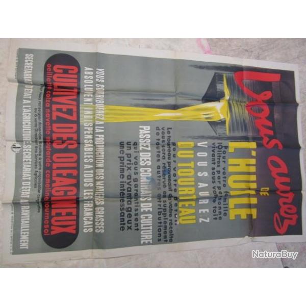 affiche huile ravitaillement seconde guerre ww2 Mar�chal P�tain Etat Fran�ais collaboration Vichy