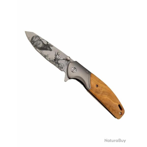 Couteau Pliant Lame Grave Cerf - Manche Olivier