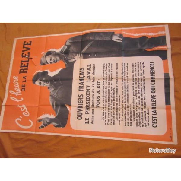 affiche La rel�ve seconde guerre ww2 Mar�chal P�tain Etat Fran�ais collaboration Vichy