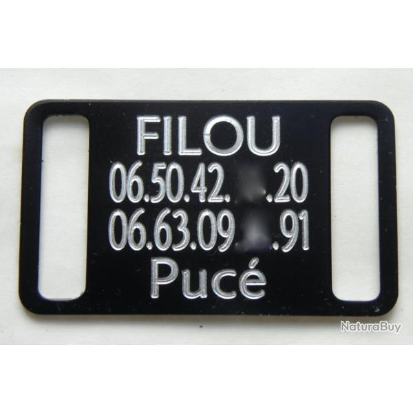 PLAQUE M�daille grav�e noire collier Chien harnais gravure offerte gm