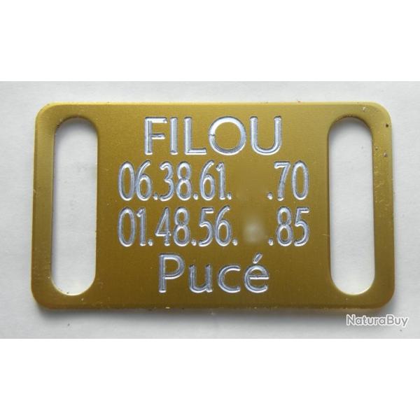 PLAQUE M�daille grav�e dor�e collier Chien harnais gravure offerte gm