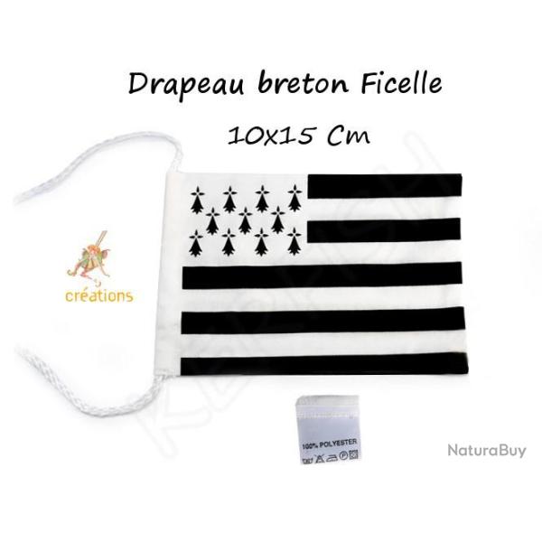 Drapeau breton ficelle polyester 10x15 Gwenn ha du