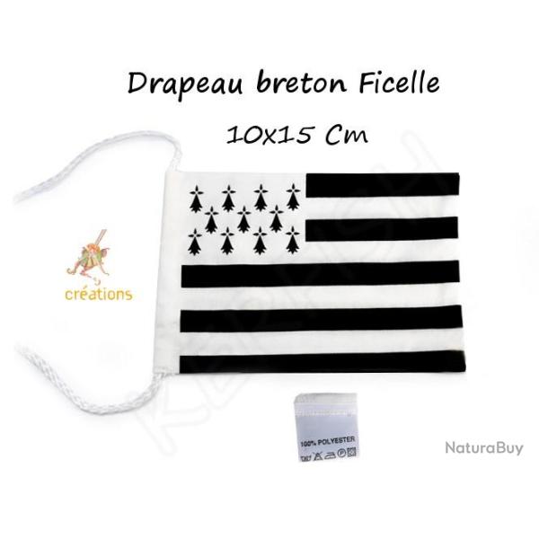 Drapeau breton ficelle polyester 10x15 Gwenn ha du