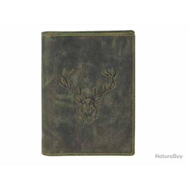 PORTE PERMIS GRAND FORMAT EN CUIR MOTIF CERF