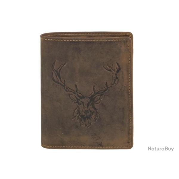 PORTEFEUILLE CUIR MARRON MOTIF T�TE DE CERF