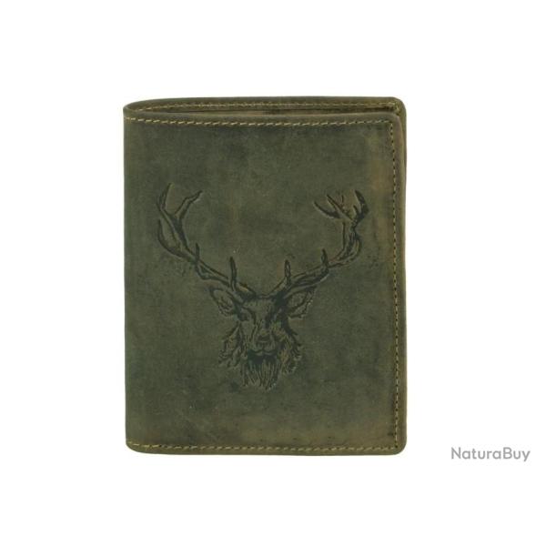 PORTEFEUILLE CUIR VERT MOTIF T�TE DE CERF