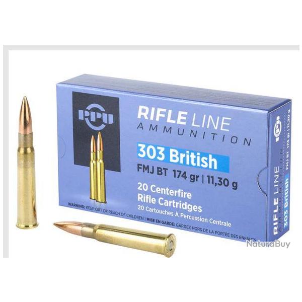 Boite de 20 munitions calibre 303b PPU partizan  BT FMJ  174 gr